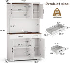 71" Kitchen Pantry Cabinet with Charging Station, Pantry Storage Cabinet Large Kitchen Hutch with Microwave Stand, Coffee Bar Station with Doors and Adjustable Shelves for Kitchen, White