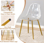Ebullient Glass Dining Table Set for 6, 51" Clear Tempered Glass Table with Gold Chrome Metal Legs and 6 Transparent Acrylic Chairs, Compact Modern Kitchen Table Set for Small Space Dining Room