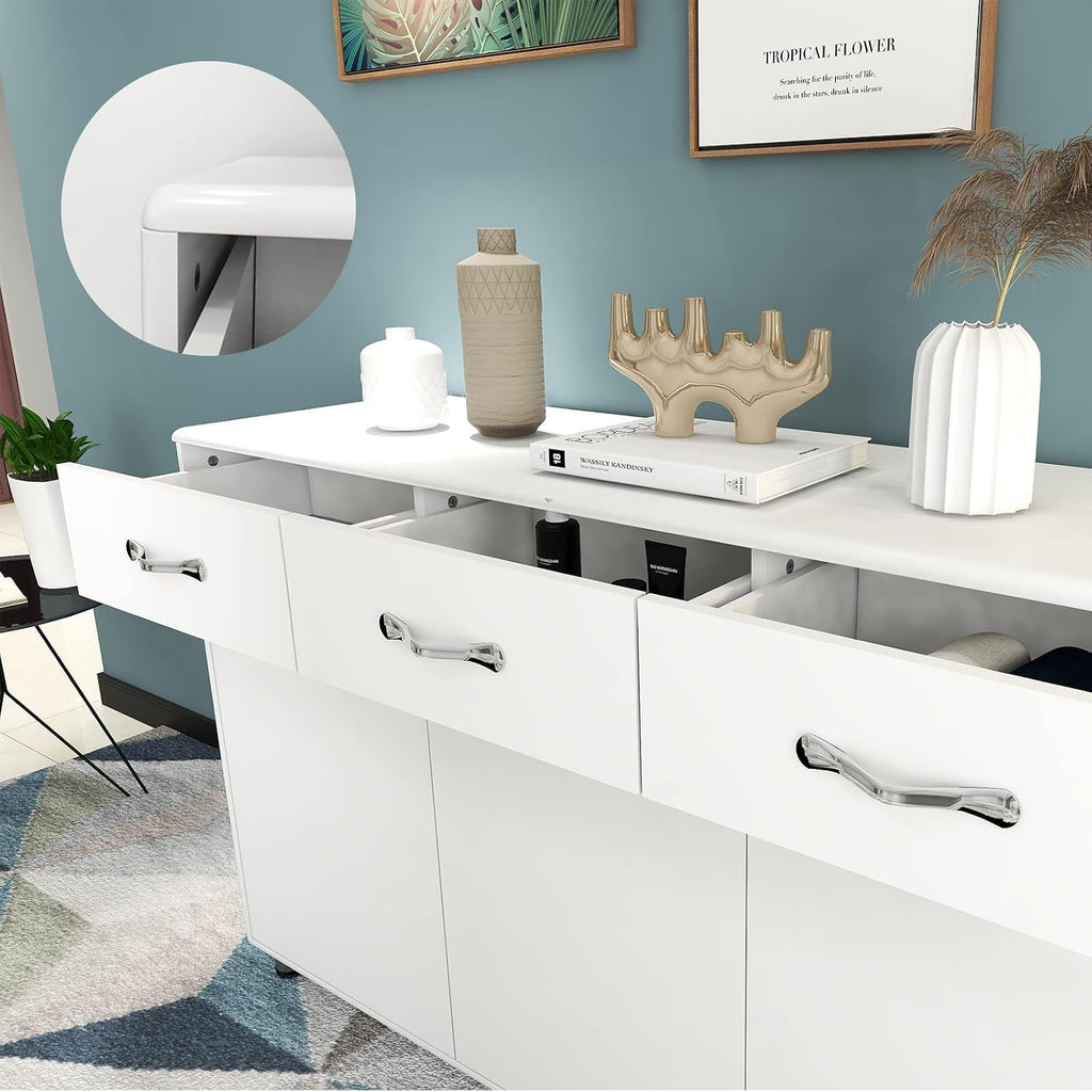 Storage Drawer File Cabinet Side Cabinet Entryway Console Side Tables with Three Drawers and Three Doors for Office or Kitchen Room (Three Doors, White)