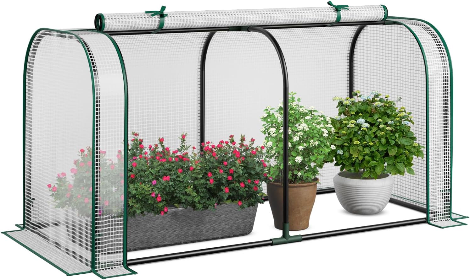 Mini Greenhouse, 47" x 22" x 24" Portable Greenhouse with Roll-Up Door, Ground Stakes, Metal Frame, Waterproof & Sun-Protective PE Cover, Small Green House for Outdoors & Indoors (White)