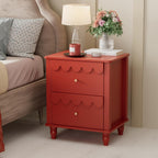 Anbuy Red Nightstand with Petal Pattern, Modern Night Stand with 2 Drawers for Bedroom, Side End Table Scalloped Bedside Night Tables with Solid Wood Legs