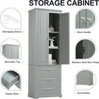 Merax 70" Pantry Cabinet with Two Doors & Three Drawer, Adjustable Shelves Storage Cupboard for Kitchen/Dining Room/Bathroom, Gray