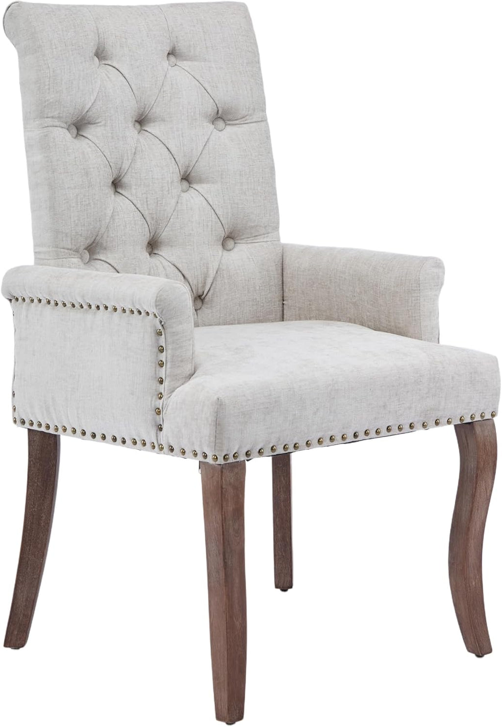 mikibama Chenille Upholstered Dining Chairs with High Back,Vintage Tufted Kitchen Chairs with Rolled Arms,Farmhouse Fabric Accent Side Chair with Arms for Living Room,Single Pack (1, Beige)