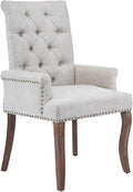 mikibama Chenille Upholstered Dining Chairs with High Back,Vintage Tufted Kitchen Chairs with Rolled Arms,Farmhouse Fabric Accent Side Chair with Arms for Living Room,Single Pack (1, Beige)