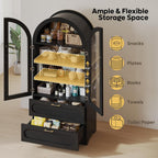 Bestier 71" Arched Kitchen Pantry Cabinet with LED Lights, 15.7" Deep Storage Cabinet with 3 Adjustable Shelves and 2 Drawers, Modern Farmhouse Cupboard for Living Room, Kitchen, Dining Room, Black