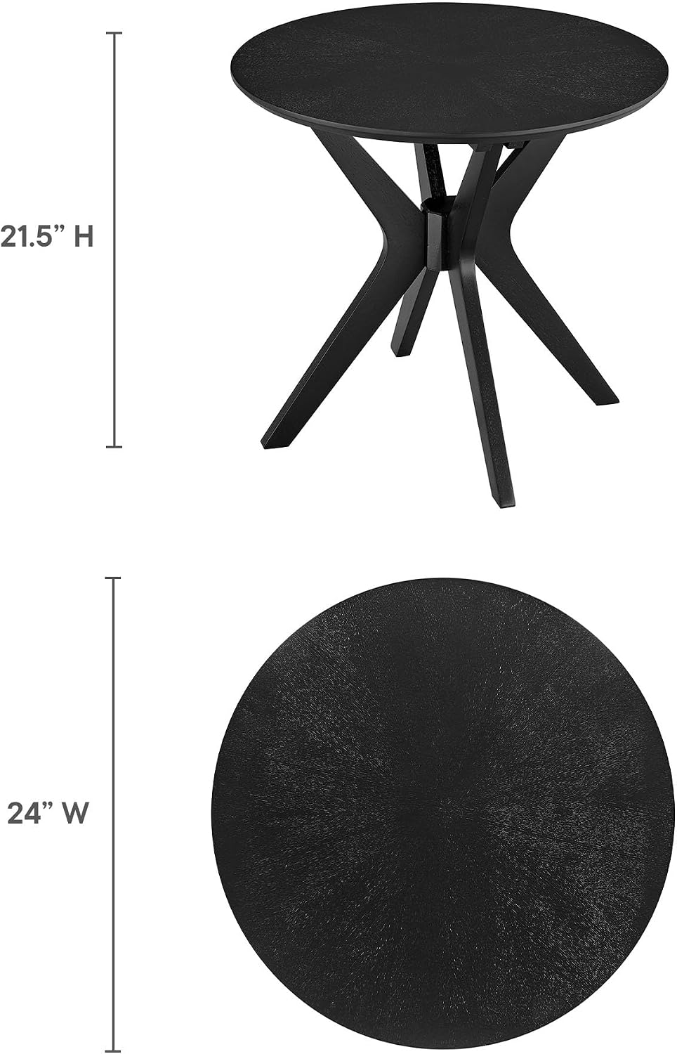Modway Crossroads 24” Round Wood Side Table, Ash Wood Veneer in Black