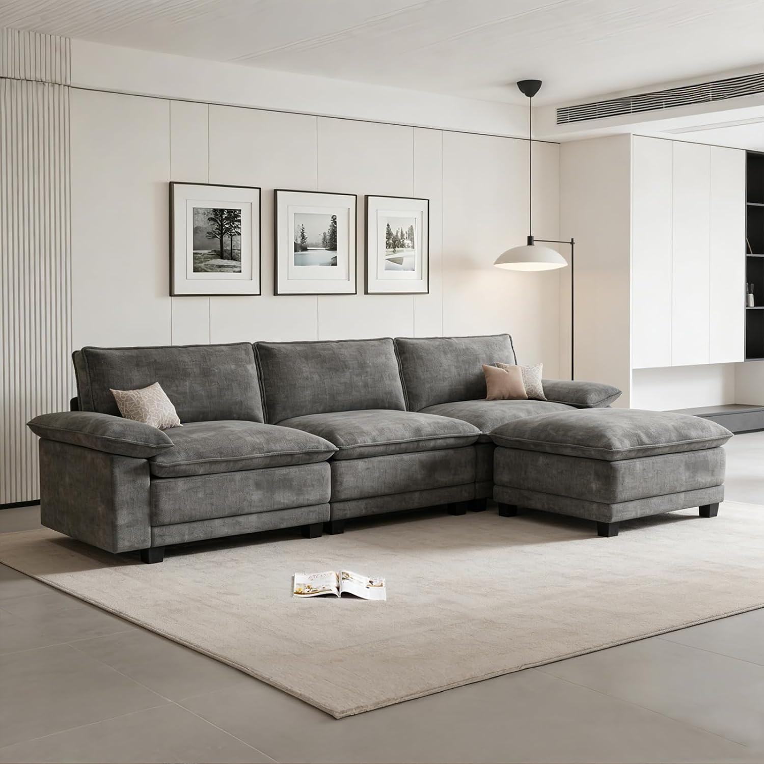 108" Modular Sectional Couch, L Shaped Cloud Sofa for Living Room | Comfortable Foam Cushions, Sturdy Frame, Appealing Appearance, Easy Assembly, Soft Chenille, Modular Design, Dark Gray