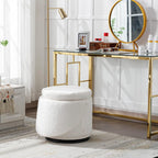 Ya-Home Modern Swivel Ottoman Vanity Chair, Sherpa Upholstered Barrel Club Chairs 360°Degree Swivel Side Chair with Storage, Comfy Makeup Stool for Bedroom Living Room, White