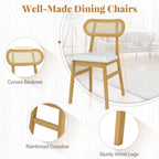 GOFLAME Wooden Dining Chairs Set of 4, Mid-Century Modern Kitchen Chairs with Upholstered Seat & Rattan Backrest, Faux Leather Cover, Armless Side Chairs for Dining Room, Restaurant, White