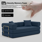 ivoros 78" Convertible Sleeper Sofa Bed, Corduroy Folding Sofa Bed with Fixed-Shape Frame, Fold Out Floor Mattress Couch, Lazy Compression Sofas for Living Room, Bedroom, No Assembly Required, Blue