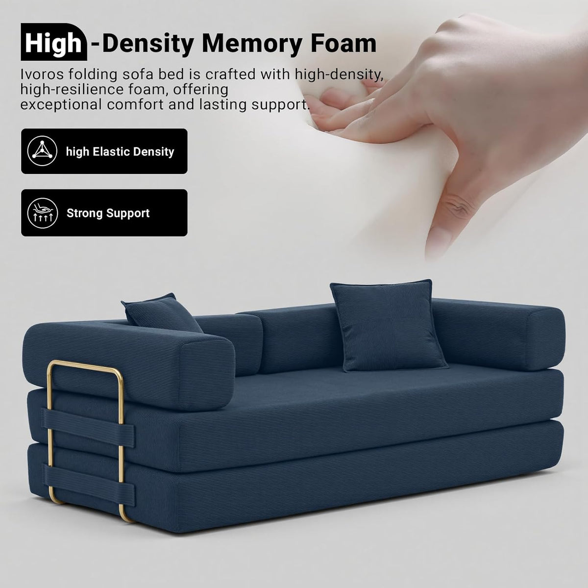 ivoros 78" Convertible Sleeper Sofa Bed, Corduroy Folding Sofa Bed with Fixed-Shape Frame, Fold Out Floor Mattress Couch, Lazy Compression Sofas for Living Room, Bedroom, No Assembly Required, Blue