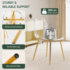 JUFU Acrylic Dining Chairs Set of 6, Modern Clear Chairs with Transparent Seat, Ergonomic Acrylic Side Chairs with Gold Metal Legs for Dining Room, Kitchen, Living Room