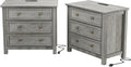 LGHM Set of 2 Large Nightstand with Charger Station, 27" W Night Stand with 3 Large Drawers, Accent Small Dresser Bed Side Table, Stable Thick Wood Legs, Timeless Look,Gray