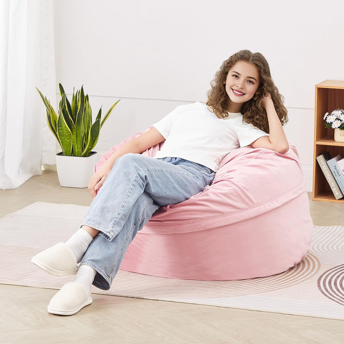 VEVOR Bean Bag Chair, 3 feet Round Bean Bag Chair with Removable and Washable Cover, 25D Memory Foam Filled with Soft and Smooth Dutch Velvet, Bean Bag for Bedroom or Playroom, Pink
