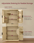 VASAGLE MAXE Collection - Pantry Cabinet, 70.6-Inch Tall Storage Cabinet with Drawer, 6 Adjustable Shelves, 2 Cabinets, Fluted Doors, Mid Century Modern, for Kitchen Living Room, Oak Beige UBBK365Y01