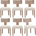 Farmhouse Dining Chairs Set of 6, Mid Century Modern Kitchen Chair Upholstered Natural Color Wooden Chairs with T-Shape Back, Armless Comfy Accent Chairs, Linen Beige