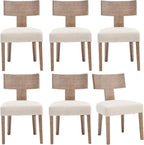 Farmhouse Dining Chairs Set of 6, Mid Century Modern Kitchen Chair Upholstered Natural Color Wooden Chairs with T-Shape Back, Armless Comfy Accent Chairs, Linen Beige