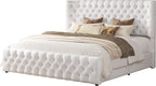 AMERLIFE Upholstered Queen Bed Frame with Wingback Headboard, Cream Velvet