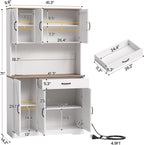 GRUSIGN 71" Pantry Cabinet with Charging Station, Large Capacity Kitchen Hutch Storage Cabinet, Kitchen Cabinet with Microwave Stand, Storage Drawers & Adjustable Shelves for Dining Room, White
