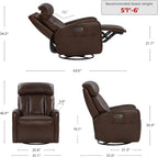 CHITA Genuine Leather Power Recliner Chair, Swivel Rocker, Cognac Brown | Electric Triple Motor Rocker Recliner for Living Room with Adjustable Headrest / Lumbar Support, USB & Type-C Charging Ports