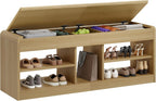Shoe Storage Bench, 47.2in Entryway Bench with Flip-Open Storage Box, 2 Tier Shoe Rack Organizer with Shelf, Entryway Cabinet for Hallway Living Room Bedroom, Natural