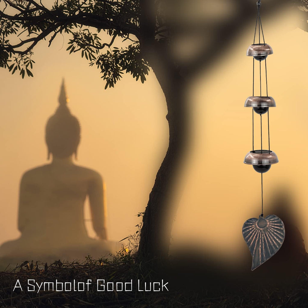 Three Cooper Leaf Temple Wind Chime,Wind Chimes with 3 Bells, Feng Shui Wind Chimes for Home Yard Outdoor Decoration, A Great Memorial Wind Chime for Someone Who Loves Peace