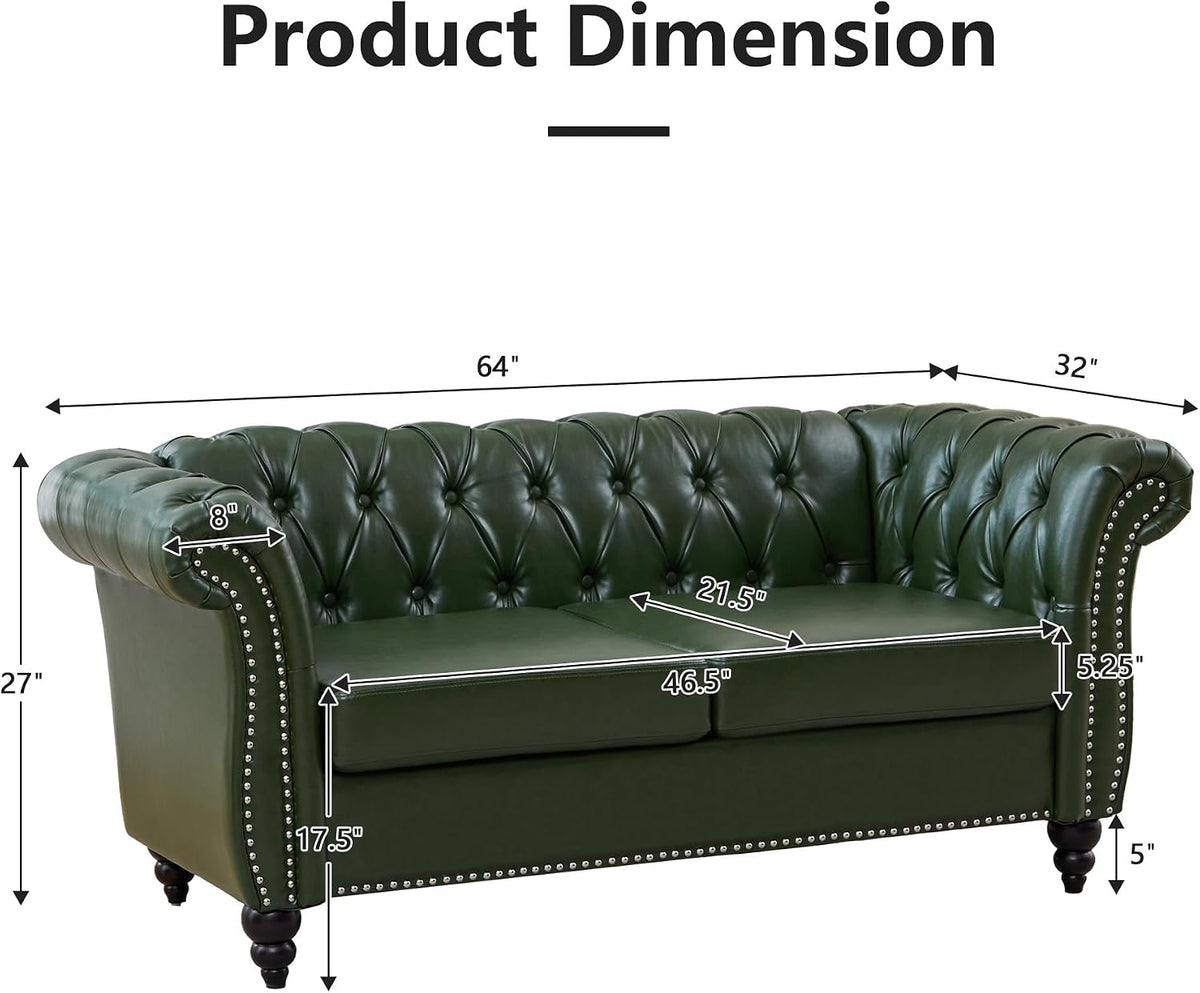 QHITTY Accent Sofa, Chesterfield Loveseat Modern Leather Couch Upholstered Sofa with Tufted Back for Living Room Furniture (Green)