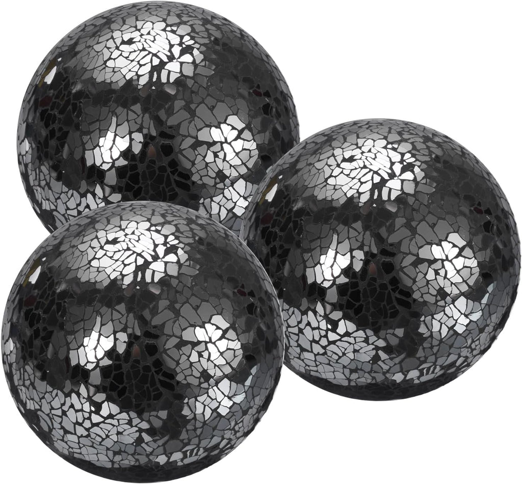 uxcell 4" Decorative Balls, 3 Pcs Mosaic Glass Balls, Decorative Table Sphere Orbs, Centerpiece Balls for Decorating Bowls Vase Tables Wedding Party, Black