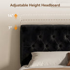 King Size Bed Frame w/ Headboard,Velvet Fabric Upholstered Bed Frame,Black