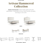 24/7 Shop at Home Lalia Upholstered 48-inch Metal Bench with Padded Roll Arms, Beige Fabric Seat, Hammered Forged Steel Frame, Modern Bedroom or Entryway, Matte Gold