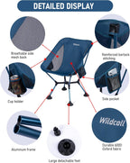 WildCall Lightweight Folding Camping Chair Quick Setup Frame Beach Chair Compact Backpacking Chair with Anti-Sink Feet