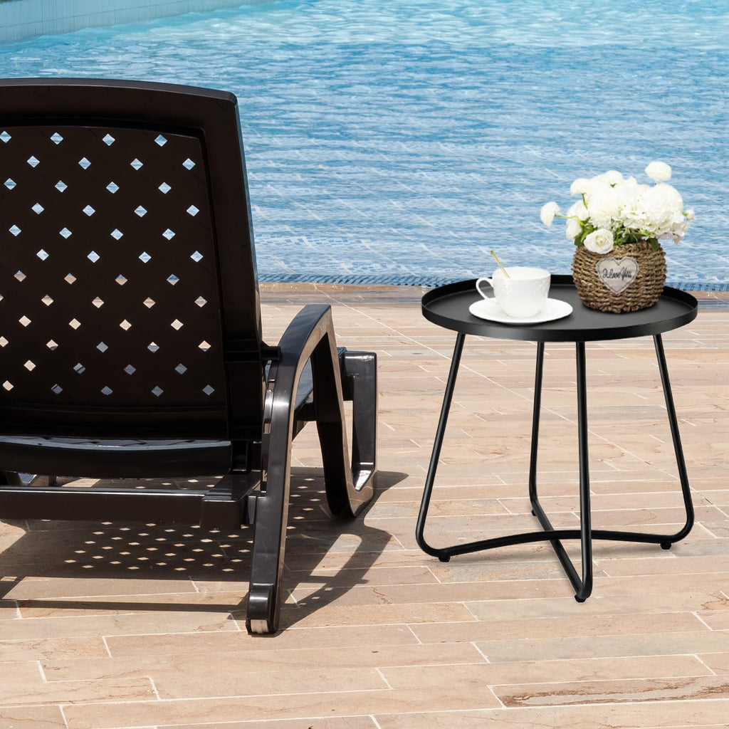 danpinera Outdoor Side Tables, Weather Resistant Steel, Small Round End Table for Patio Yard Balcony Garden Bedside Black