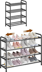 KANAV 4-Tier Expandable Shoe Rack – Adjustable Shoe Organizer & Shoe Storage for Closet, Entryway, and Front Door – Space-Saving Shoe Shelf and Rack Organizer for Home - Black