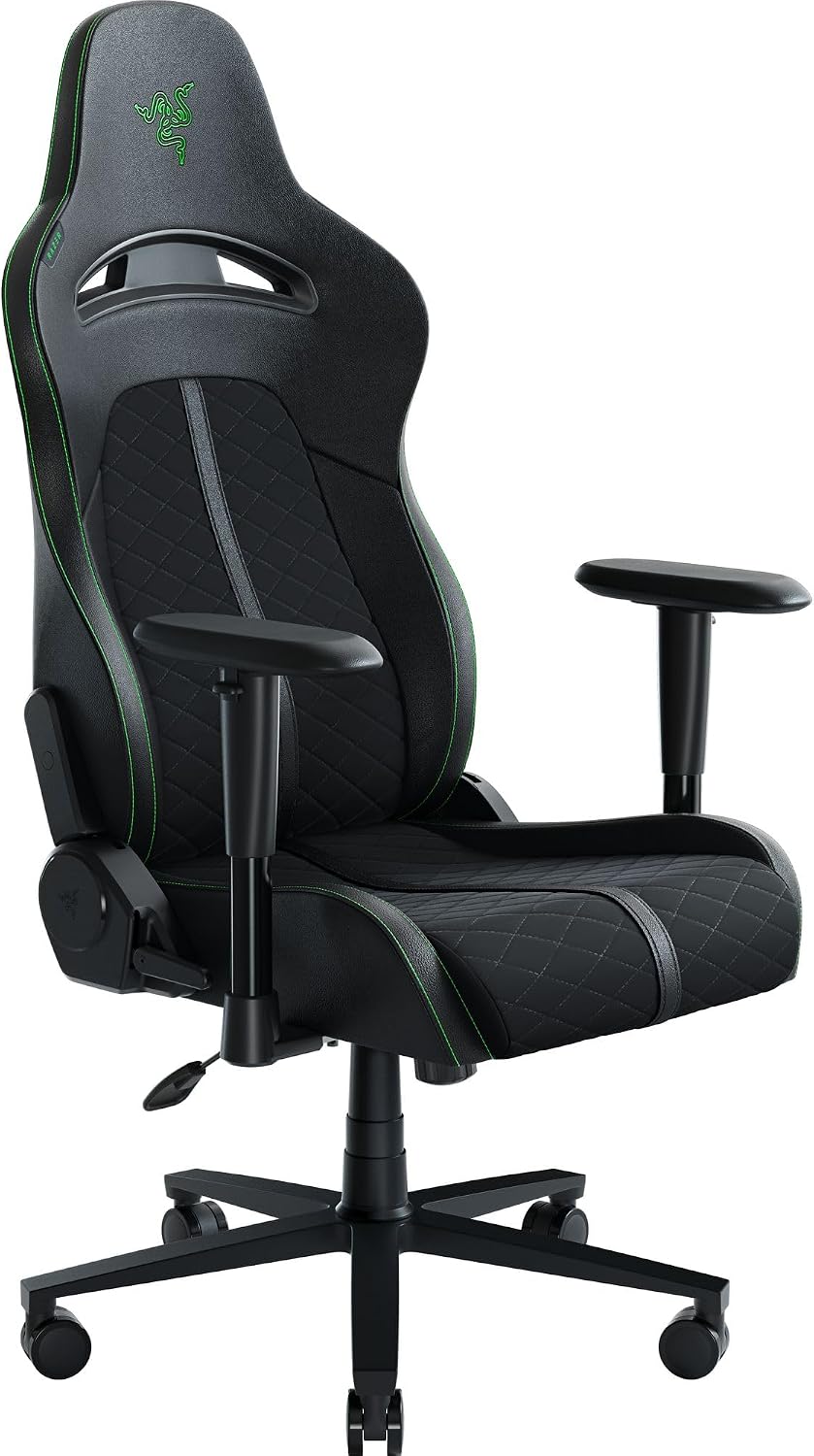 Razer Enki X Essential Gaming Chair, All-Day Comfort, Black | Built-in Lumbar Arch, Optimized Cushion Density, Dual-Textured, Eco-Friendly Synthetic Leather, Adjustable 152-degree Recline