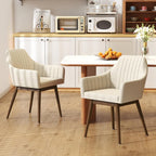GOFLAME Upholstered Dining Chairs Set of 4, Fabric Kitchen Chairs with Rubber Wood Legs, Ergonomic Backrest, Padded Seat and Armrest, Modern Accent Side Chairs for Living Room, Dining Room, Beige