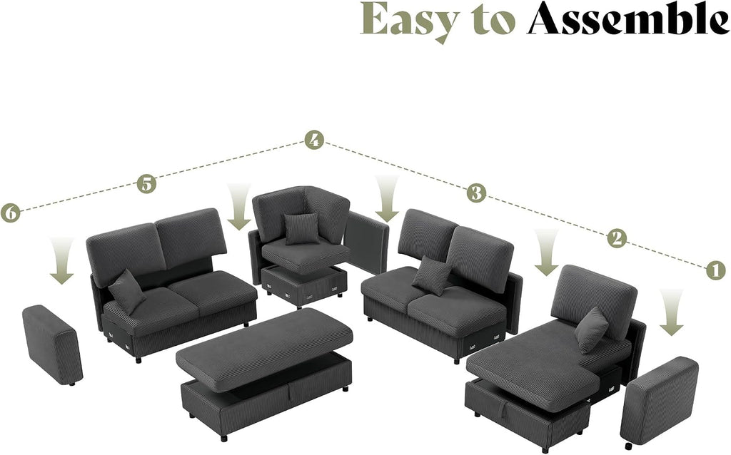 130" Sectional Couches for Living Room, Modular Sectional Sofa, Grey | Sofa Converts to Sleeper, Throw Pillows