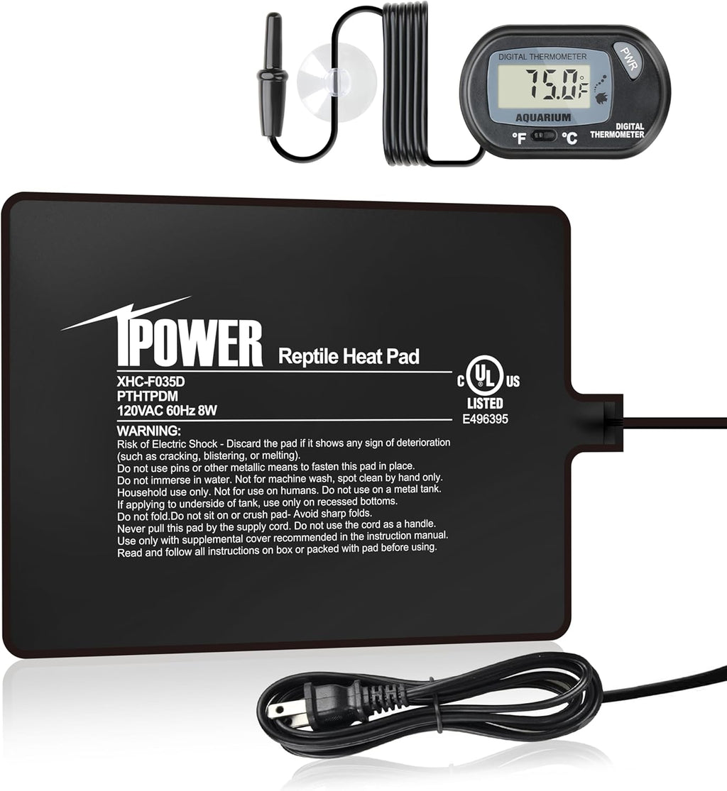 iPower 6 by 8-Inch 8W Reptile Heat Mat, LCD Digital Aquarium Thermometer, Under Tank Warmer Terrarium Heat Pad for Turtles Lizards Frogs and Other Small Animals, Multi Sizes