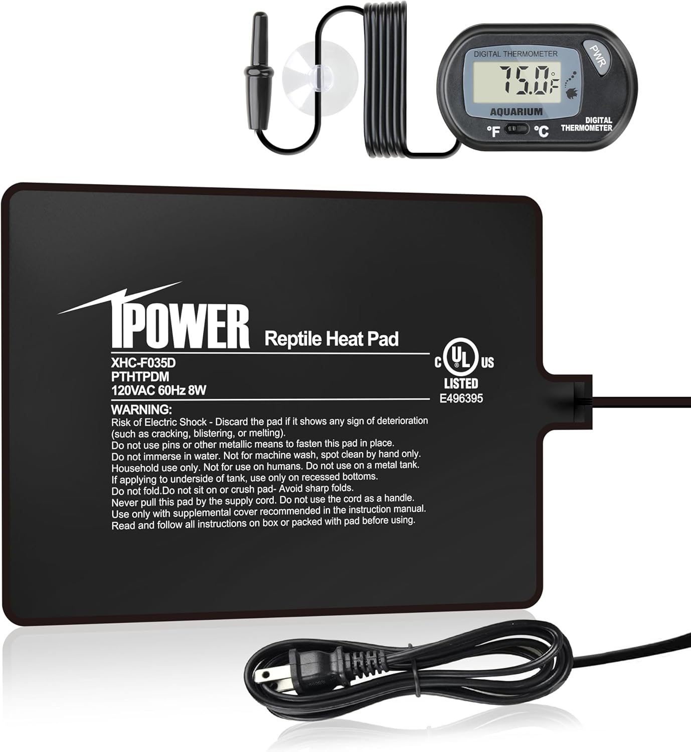 iPower 6 by 8-Inch 8W Reptile Heat Mat, LCD Digital Aquarium Thermometer, Under Tank Warmer Terrarium Heat Pad for Turtles Lizards Frogs and Other Small Animals, Multi Sizes