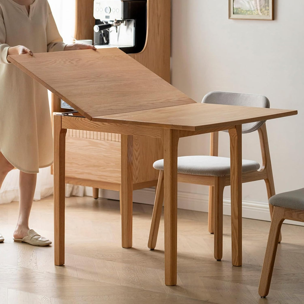 31"-47" Foldable Dining Table and Chairs Set for 4, Solid Wood Extendable Kitchen Table with Oak Wood Legs, Space-Saving Dinner Tables for Living Room, Kitchen(Original, 1table+4cushion chairs-YA)