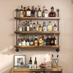 3-Tier Wall Mounted Wine Rack with LED | Liquor Bottles Floating Shelves Display Storage Organizer for Home Bar Dining Room Kitchen ,31.5"W x 47.2"H