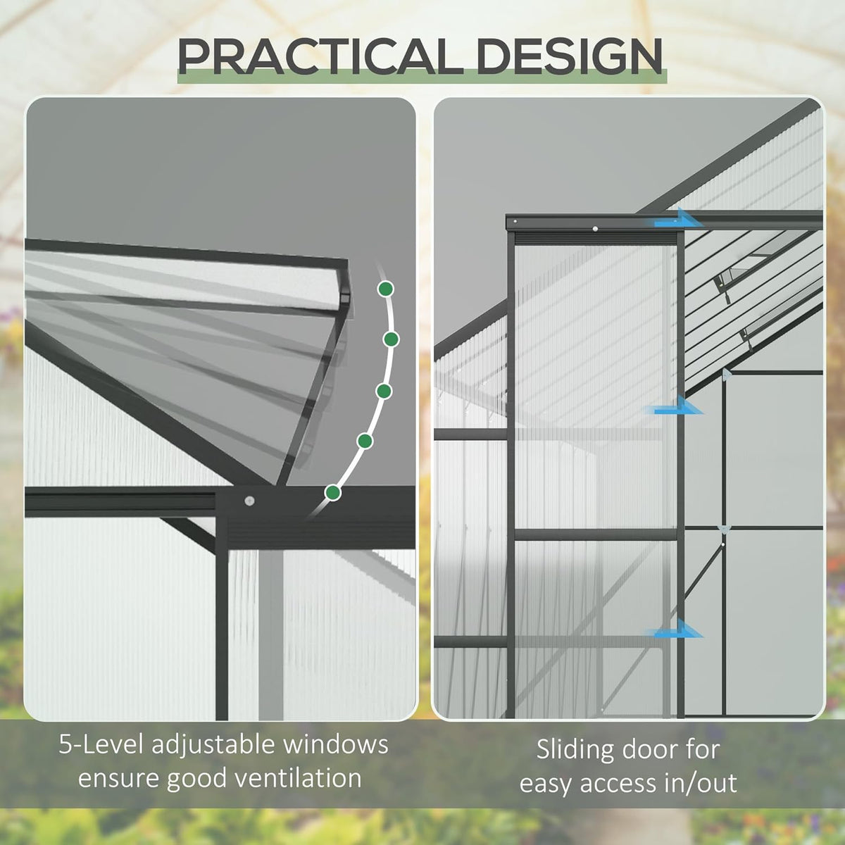 Outsunny 20' x 8' Polycarbonate Greenhouse with Aluminum Frame, Walk-in Garden Greenhouse Kit with Adjustable Roof Vent, Rain Gutter and Sliding Door for Backyard, Patio, Clear