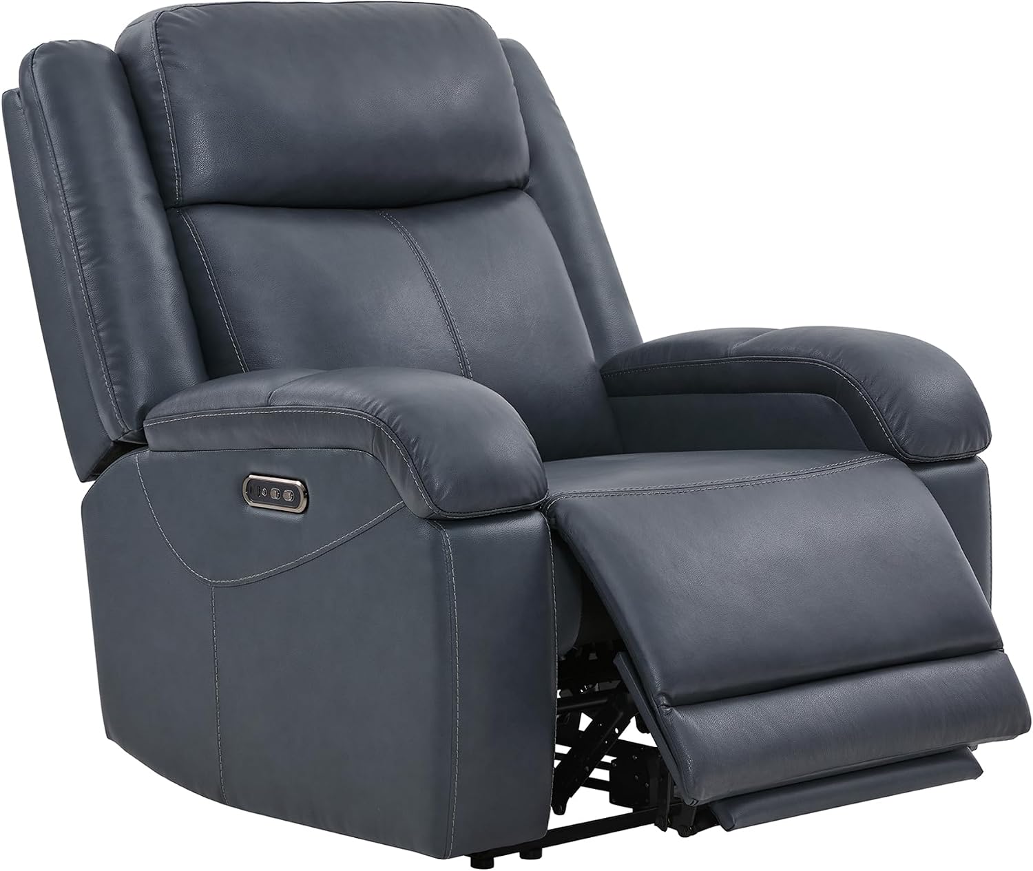 Watson & Whitely Oversized Genuine Leather Power Recliner Chairs for Big and Tall, Wall Hugger Recliner with Power Headrest & Charging Ports, Extra Large Reclining Chair for Living Room, Navy Blue