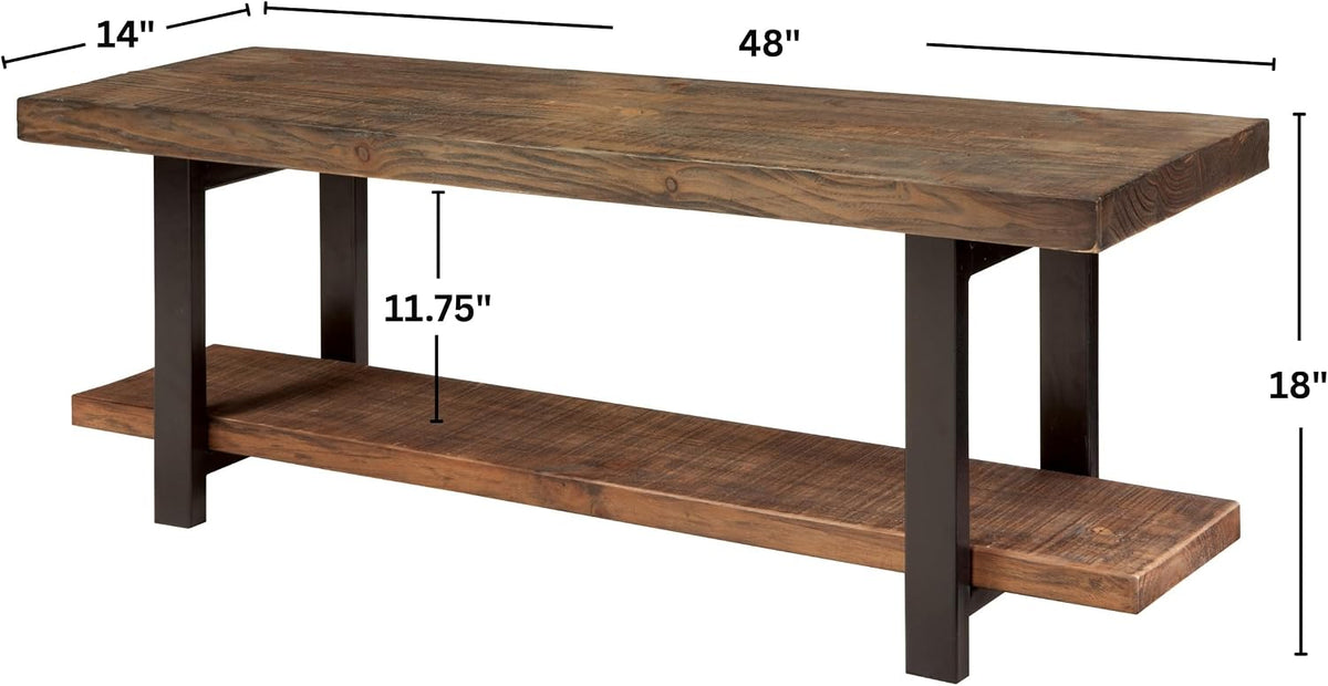 Alaterre Furniture Pomona Dining Bench Set of 2-48-Inch Modern Industrial Solid Wood Indoor Benches with Open Bottom Storage Shelf - Seating for Kitchen, Dining Room, and Living Room (Rustic Brown)