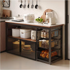 Sintered Stone Kitchen Island Table, Heavy Duty Microwave Stand | With Pull Out Baskets, Kitchen Storage Rack With Glass Doors, 40mm Steel Frame, 50kg Load(White,80x40x81cm)