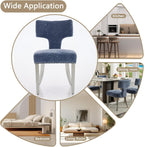 Shenyon Mid Century Modern Dining Chairs Set of 4, Chenille Fabric Upholstered Dining Room Chairs Curved Backrest with Nailhead Trim, Kitchen Chairs with Silver Stainless Steel Legs, Blue