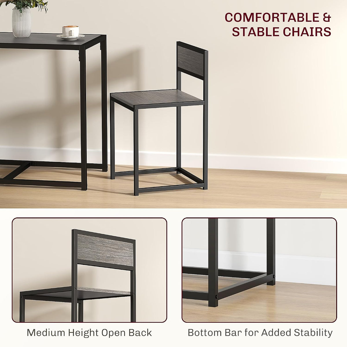 HOMCOM Dining Table Set for 2 for Small Space Room Grey | Kitchen Table and Chairs, Industrial Dining Set, Breakfast Nook