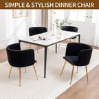 Canxkun Velvet Dining Chairs Set of 4, Barrel Dining Chairs with Gold Metal Legs, Modern Upholstered Dining Room Chair for Dining Room, Kitchen, Vanity (Black)