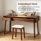 Solid Wood Vanity Stool with Cushion | 11"D x 15"W x 18" H - Small Wooden Ottoman Bench Chair Padded Seat for Bedroom/Living Room/Office/Makeup Vanity
