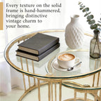 BEGINS Nesting Coffee Table Set of 2, 23.6" Round Coffee Table, Hand Forged Vintage Gold Center Table with Glass Top for Living Room, Bedroom, Balcony