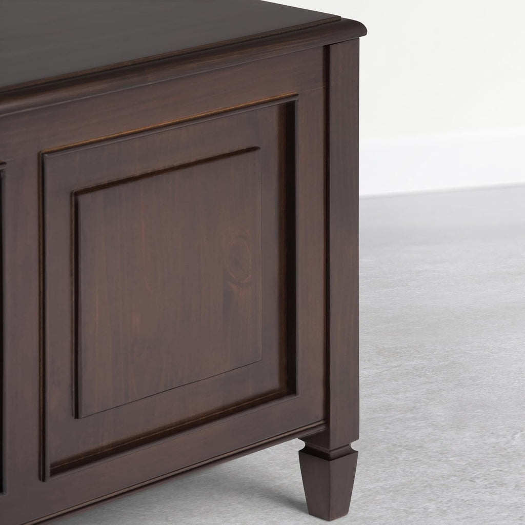 SIMPLIHOME Connaught Entryway Storage Bench - 51 inch Wide Solid Wood Storage Trunk Seat in Dark Kona Brown, Traditional Bench for Entryway or Living Room with Lift-Up Lid and Decorative Moulding